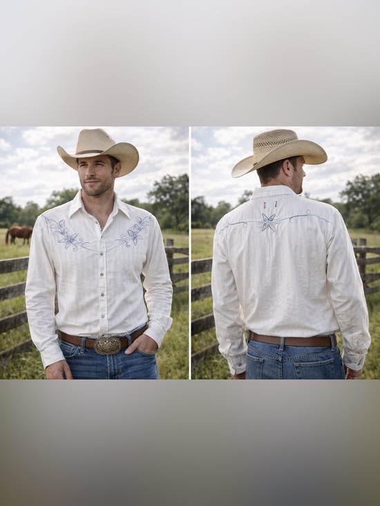 Vintage Red Other - Vintage Red White Western Embroidered Snap Shirt Cowboy XL
